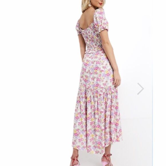 Dark Pink Floral Shirred Off The Shoulder Maxi Dress New Size 8 - Picture 6 of 12